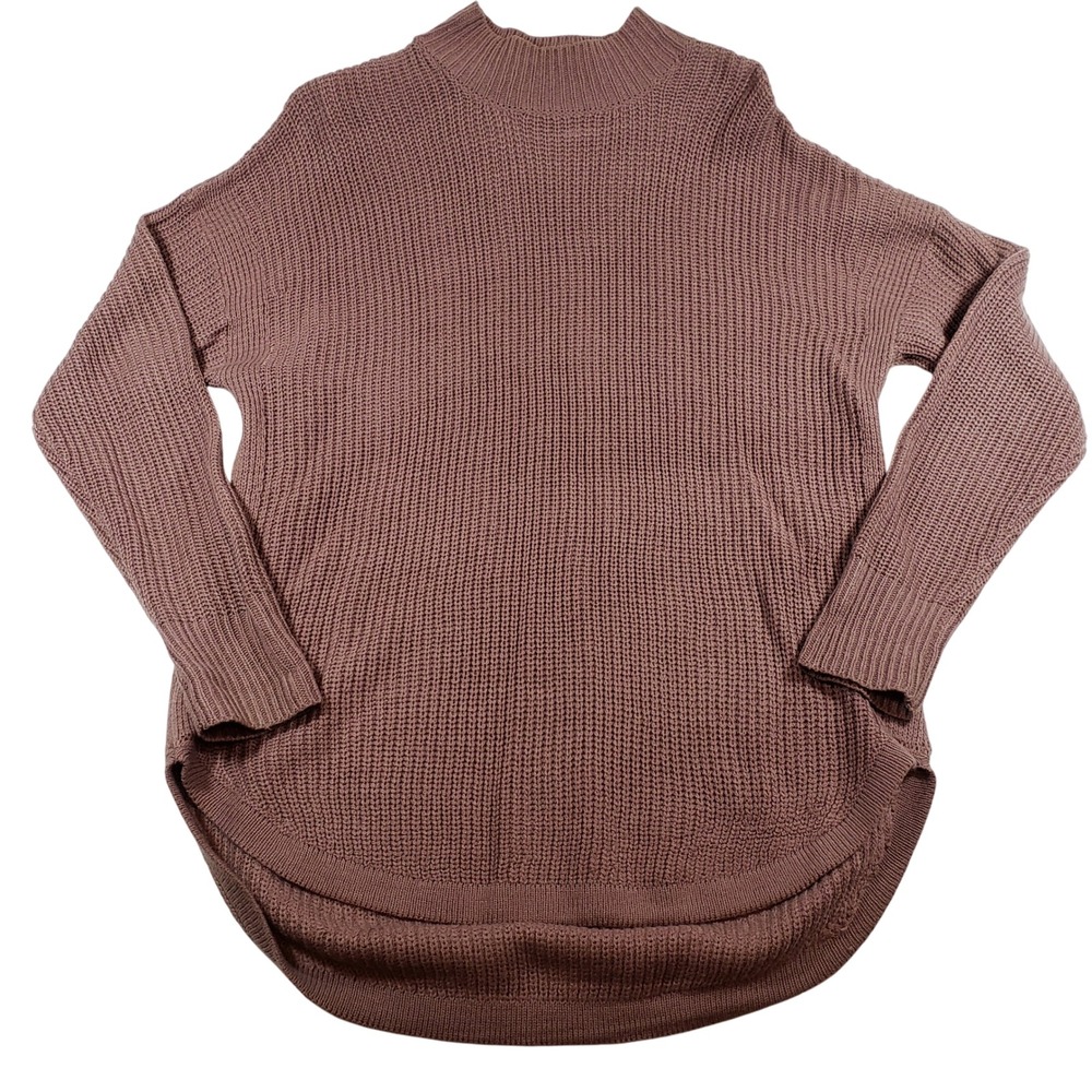 89th + Madison Mock‎ Neck Ribbed Knit Tunic Sweater Dusty Rose L/G